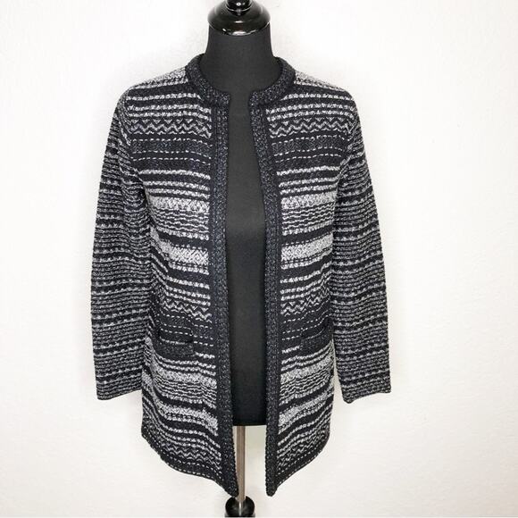 Talbots black gray metallic striped knit open front knit jacket size P Petite XS - Picture 1 of 15